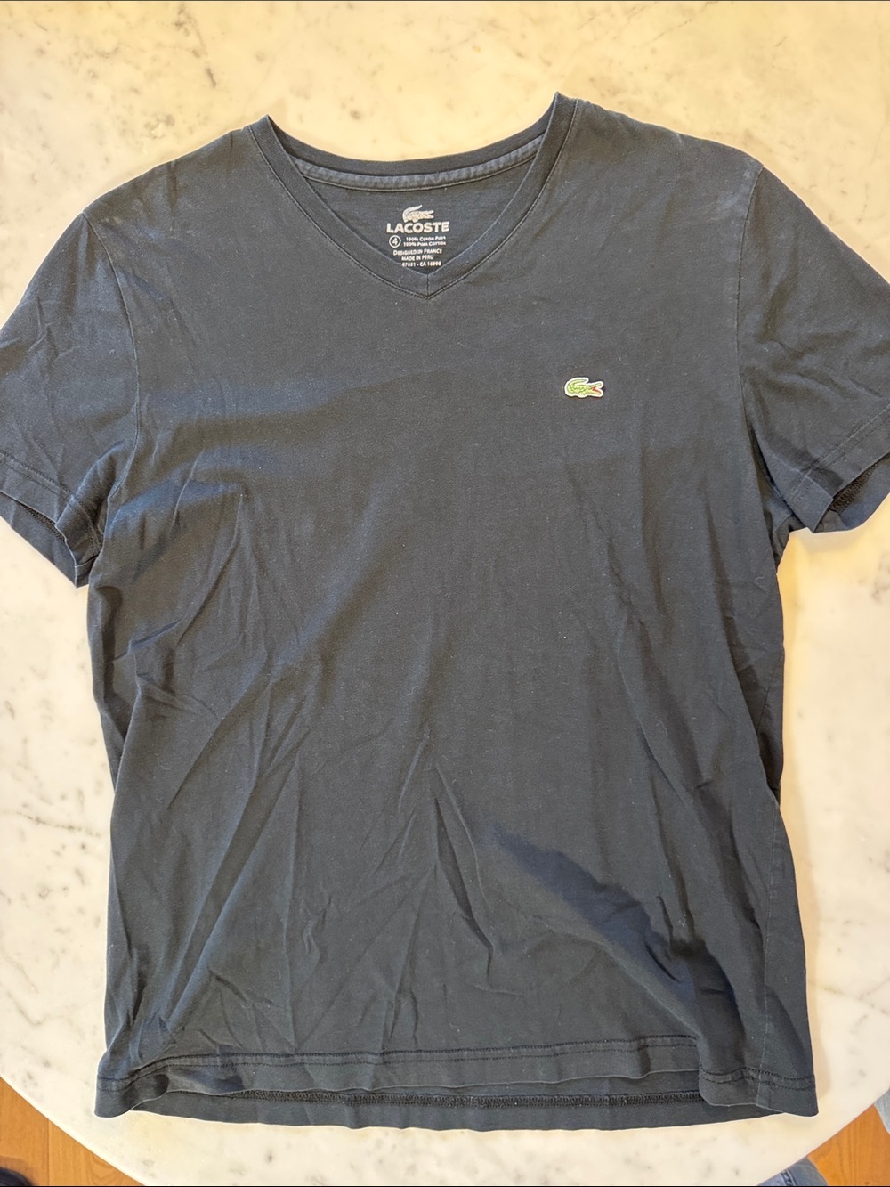 Lacoste Men’s Dark Blue V-Neck Cotton Tee with Crocodile Logo